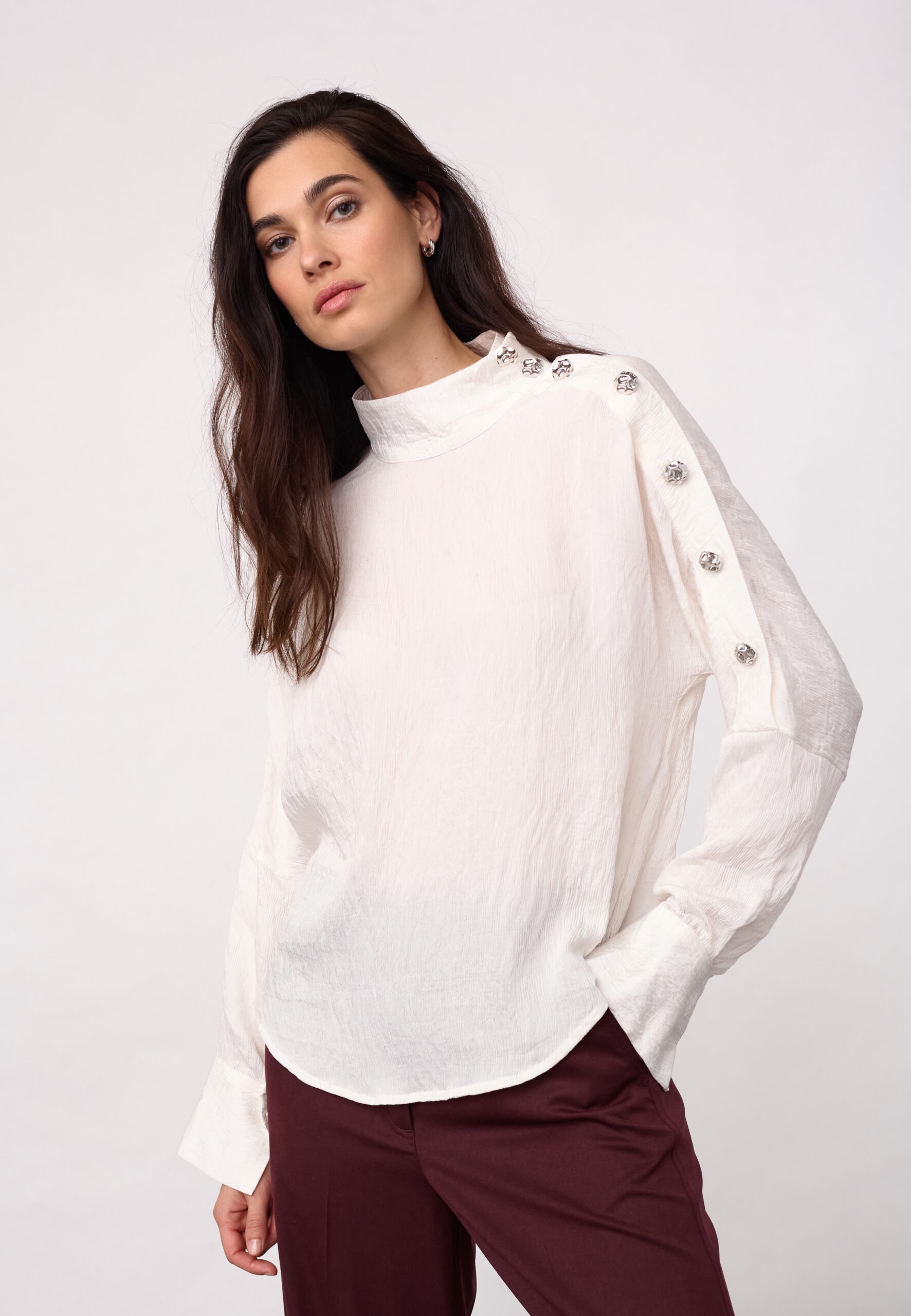 CAMELLOCC ASYM BUTTON BLOUSE