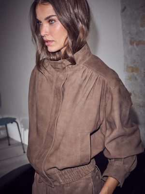 SUEDE GATHER CROP JACKET