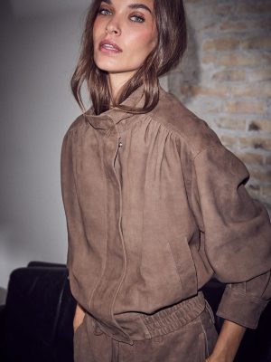SUEDE GATHER CROP JACKET