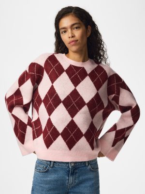 PCALVA LOOSE O-NECK CHECK KNIT